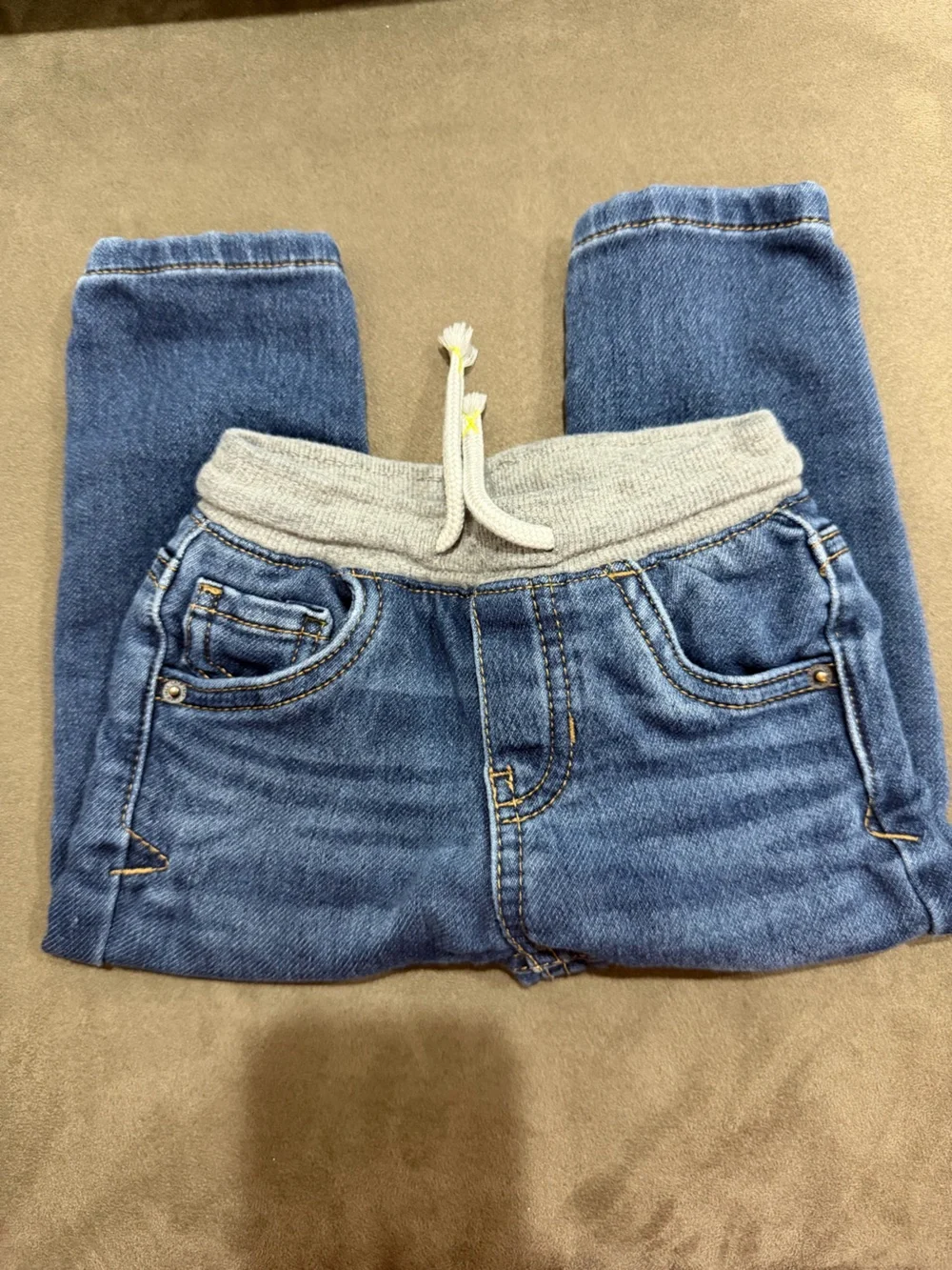 Cat and Jack Blue Denim Jeans with Gray Knit Waistband
